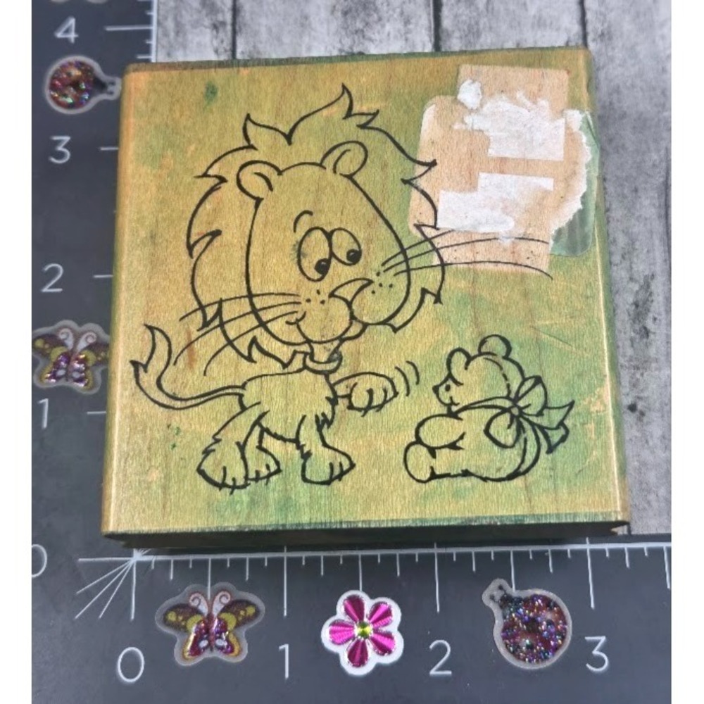 Stampendous Lion Baby Q157 Teddy Bear Toy Rubber Stamp Wood #K112
